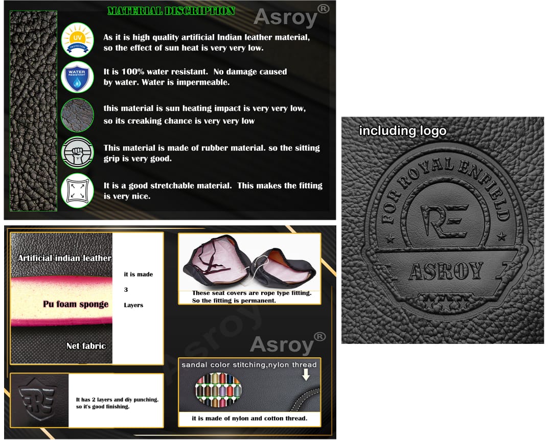 asroy Re Classic Seat Cover (Black Color) (Artificial Pvc Leather Material, Hight Density Skyfoam Sponge) For Smooth Traveling.