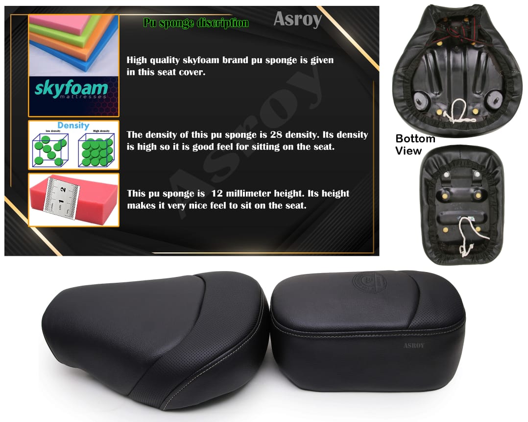 asroy Re Classic Seat Cover (Black Color) (Artificial Pvc Leather Material, Hight Density Skyfoam Sponge) For Smooth Traveling.