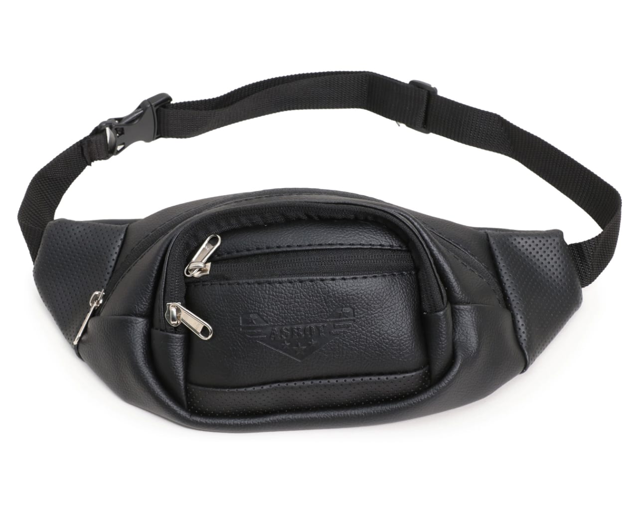 asroy Waist Bags for Men Women(Artificial Leather) Premium Stitching, Branded Zippers, Waterproof Pocket, RFID Safe- Large Fanny Pack for Hiking Travel, Money Belt (RE-LE-Black)