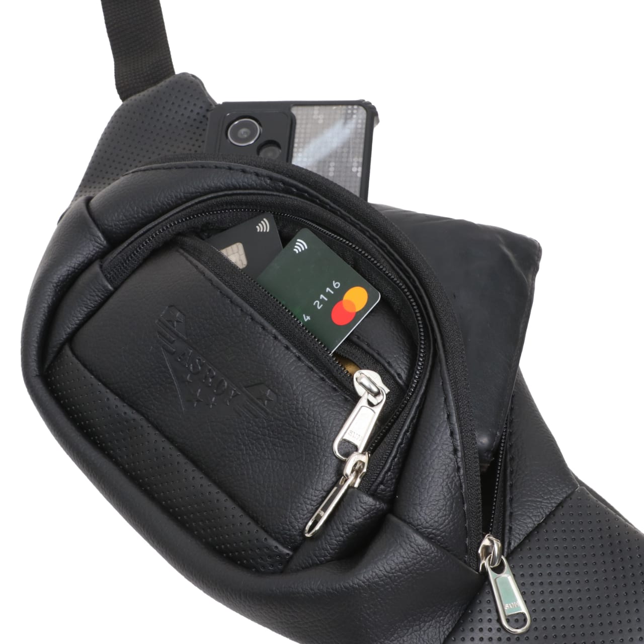 asroy Waist Bags for Men Women(Artificial Leather) Premium Stitching, Branded Zippers, Waterproof Pocket, RFID Safe- Large Fanny Pack for Hiking Travel, Money Belt (RE-LE-Black)