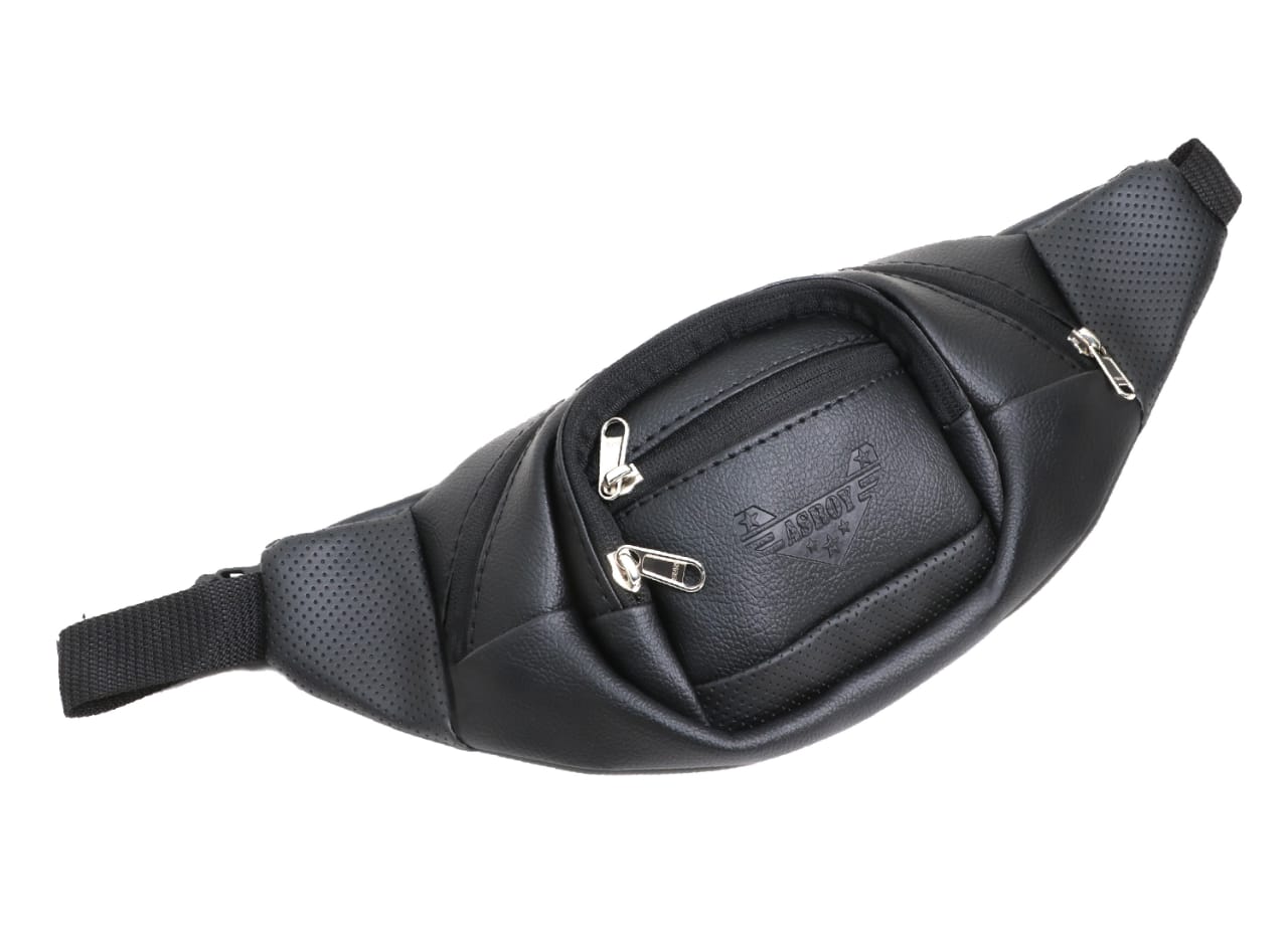 asroy Waist Bags for Men Women(Artificial Leather) Premium Stitching, Branded Zippers, Waterproof Pocket, RFID Safe- Large Fanny Pack for Hiking Travel, Money Belt (RE-LE-Black)