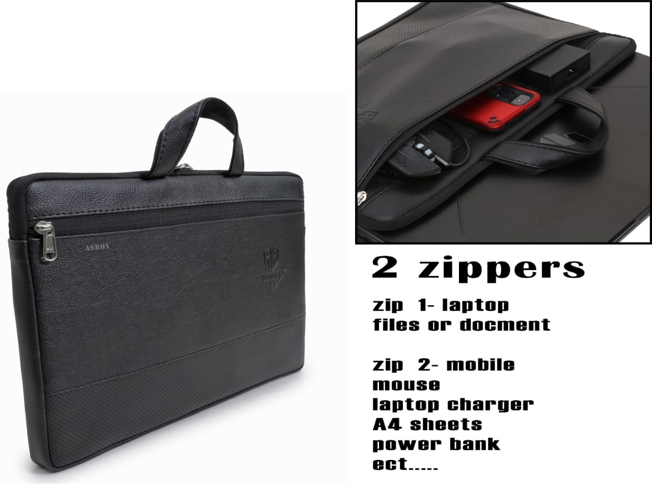 asroy® Artificial Leather Material Laptop Bag Sleeve Case Cover Pouch with Handle for(15.6'') inches Suitable for All Laptop, (15.6, Black)… (15.6, LR Black)